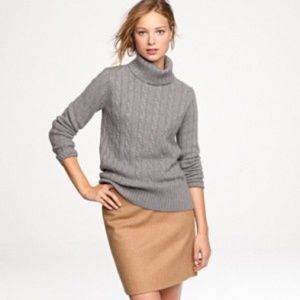 J. Crew | Cambridge Chunky Cable Turtleneck Sweater in Heather Silver (Gray)